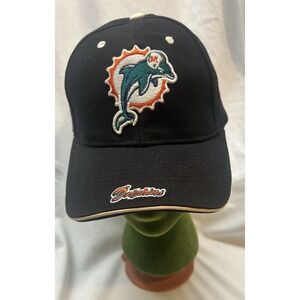 VTG 90s Miami Dolphins Adjustable Cap Hat Logo Black NFL Game Day